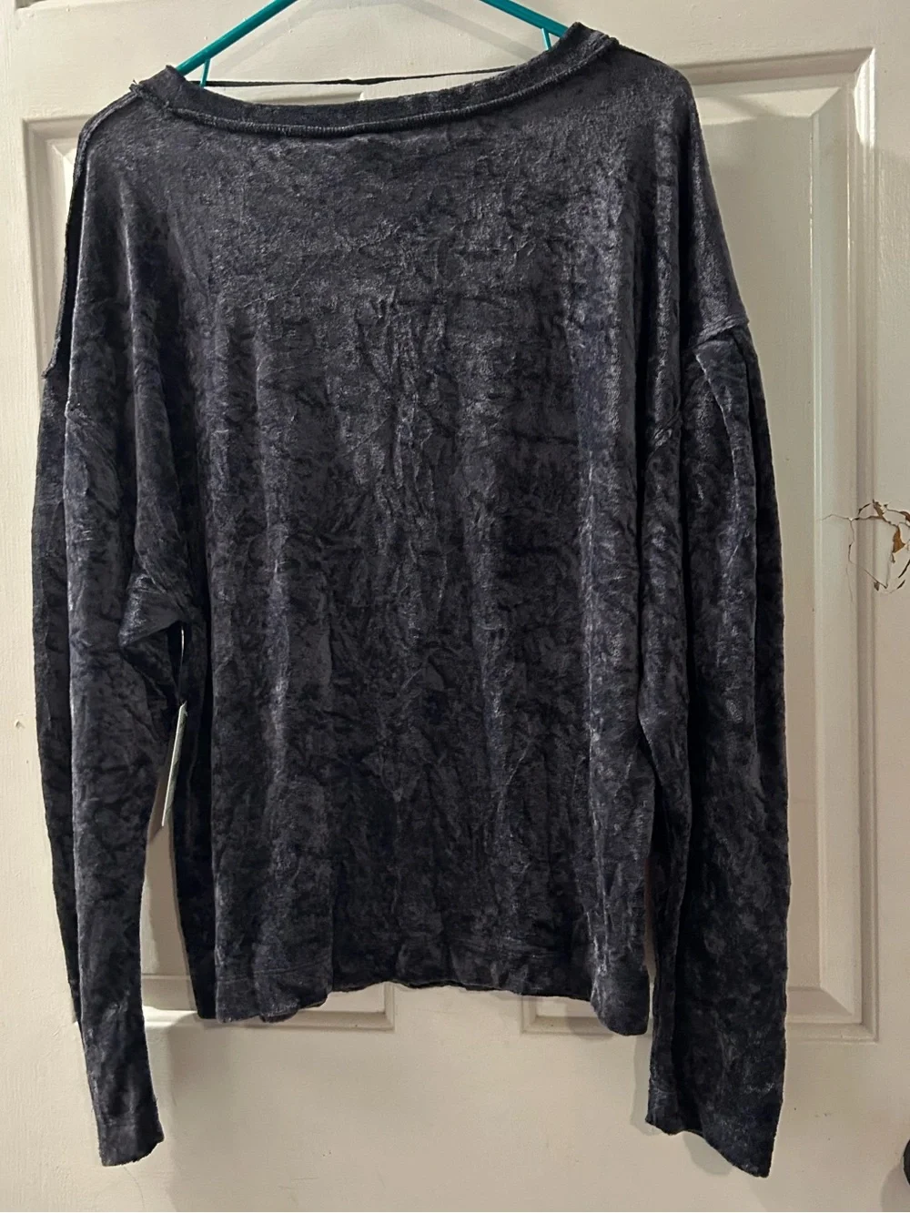 Free People Washed Velvet Long Sleeve Crewneck - Charcoal